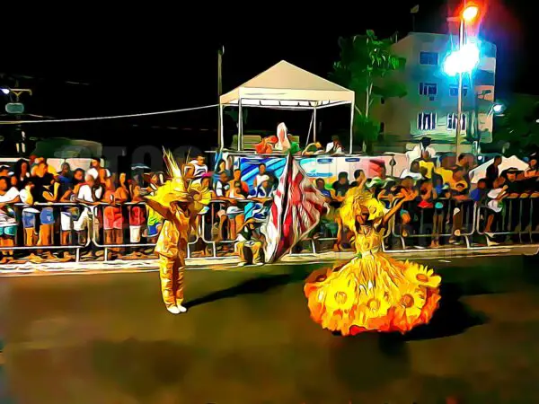 Dancers and spectators in this Brazilian carnival illustration