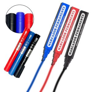 Kit com 3 Marcadores Permanentes Canetão Ponta Chanfrada Secagem Rápida Resistente a Água