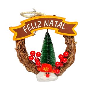 Guirlanda Natalina 20cm Artesanal Feliz Natal Papai Noel