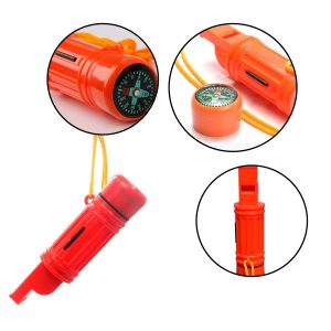 Apito com Pederneira Bússola Espelho 4x1 Sobrevivência Camping