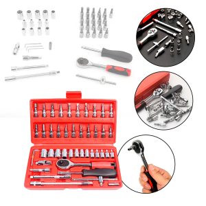 Kit Ferramentas Chave Catraca 46 Peças Jogo com Soquetes Chaves Allen Profissional