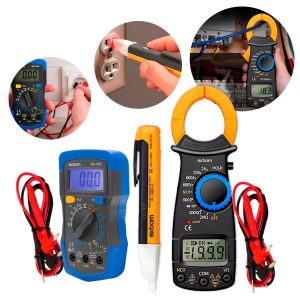 Kit Eletricista Profissional 3 Peças: Com Multímetro Caneta Detectora Alicate Amperímetro