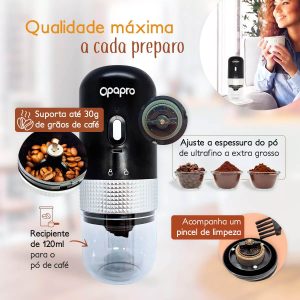 Moedor De Café Elétrico Portátil Usb-c Recarregável