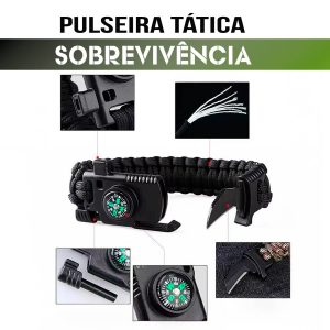 Pulseira Tática Sobrevivência Emergência Faca Bússola Apito